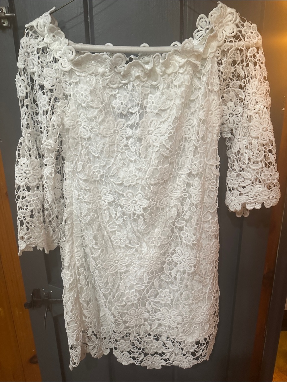 White Lace Floral Off-Shoulder Dress